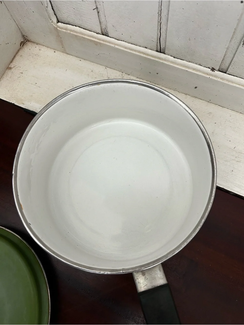 VTG Retro Enamel Danish Kitchen Saucepan Pot GHC 6.75” Green Blue Mid Century